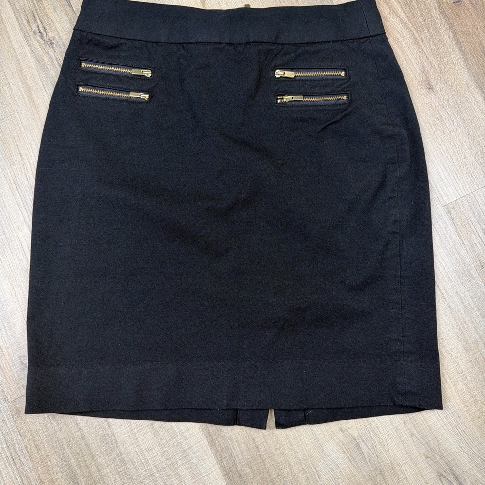 Y2K Banana‎ Republic Black Pencil Skirt Gold Zipper Detail Petite 2P Career